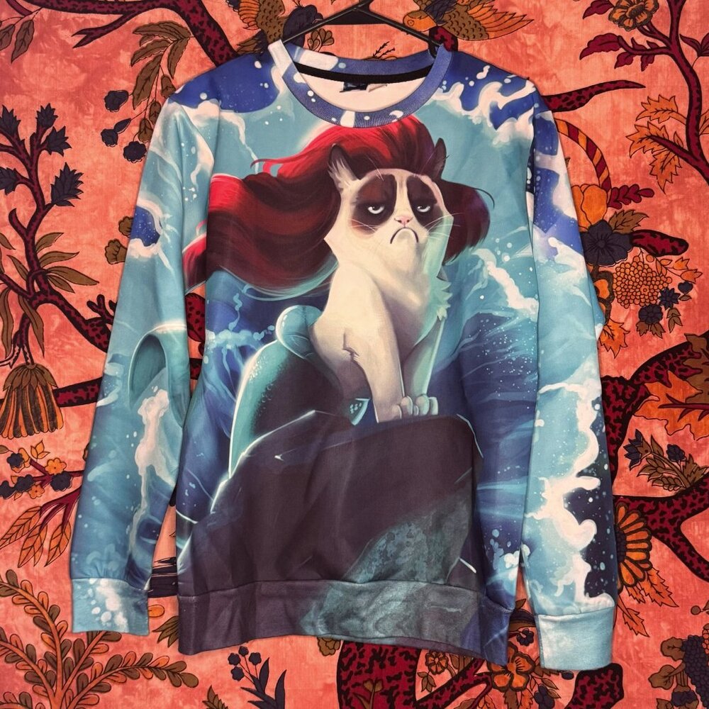 Front & Back Grumpy Cat Meme Little Mermaid Long … - image 1